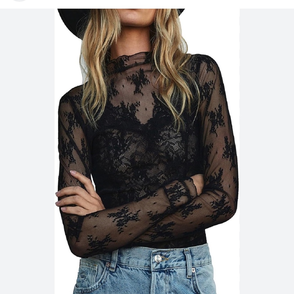 Abercrombie & Fitch sheer long sleeve lace top